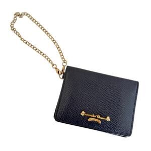 Samantha Thavasa Leather Navy Winnie The Pooh Bifold Card Holder w/Gold Chain